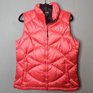 Women's L The North Face Goose Down 550 Puffer Aconcagua Red Vest Jacket‎ Zip